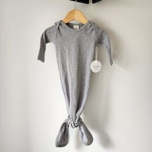 Mushie Cozy Gray Baby Knotted Gown | 0-3M | NWT